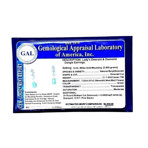 Natural Emerald Diamond Earrings 14 KT 2.13 TCW Certified $4,950 017932 - Picture 10 of 10
